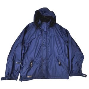 Vtg Eddie Bauer L Mens Ebtek Jacket Blue‎ Nylon Ripstop Removable Hood READ
